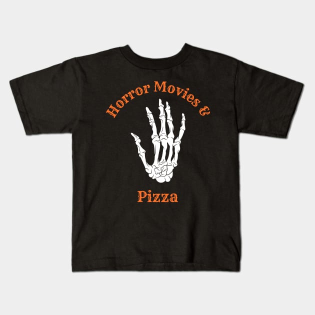 Horror Movies and Pizza| Halloween Party Kids T-Shirt by Soulfully Sassy